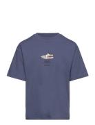 Message Cotton T-Shirt Tops T-Kortærmet Skjorte Navy Mango