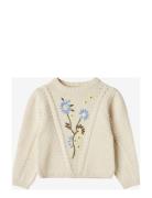 Flower Embroidered Pullover Tops Knitwear Pullovers Cream Fliink