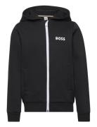 Hooded Cardigan Tops Sweatshirts & Hoodies Hoodies Black BOSS