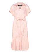 Belted Cotton-Blend Tiered Dress Knælang Kjole Pink Lauren Women