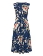 Floral Twist-Front Stretch Jersey Dress Knælang Kjole Navy Lauren Ralp...