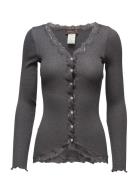 Silk Cardigan W/ Lace Tops Knitwear Cardigans Grey Rosemunde