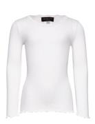 Silk T-Shirt W/ Lace Tops T-shirts Long-sleeved T-Skjorte White Rosemu...