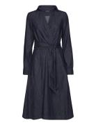 Denim Long-Sleeve Midi Dress Knælang Kjole Blue Lauren Ralph Lauren