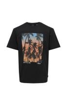 Onskolton Reg Beach Photoprint Ss Tee Tops T-Kortærmet Skjorte Black O...