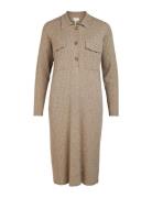 Objnoelle Polo Knit Dress Knælang Kjole Beige Object