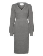 Vmgeorgine Ls V-Neck Calf Knit Dress Vma Knælang Kjole Grey Vero Moda