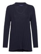 Rib Knit Open Collar Tops Knitwear Jumpers Blue GANT