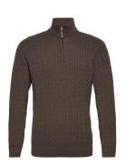 1/2 Zip Cable Knit Tops Knitwear Half Zip Jumpers Brown Lindbergh