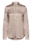 Silk Satin A-Line Blouse Tops Shirts Long-sleeved Cream Cathrine Hamme...