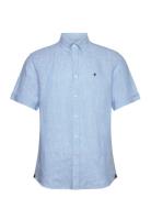 Douglas Linen Ss Shirt-Classic Fit Designers Shirts Short-sleeved Blue...