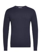Slhberg Cable Crew Neck Noos Tops Knitwear Round Necks Navy Selected H...