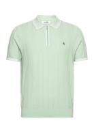 Cash Like Cttn 1/4 Z Tops Knitwear Short Sleeve Knitted Polos Green Or...