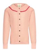 Pointelle Knitted Cable Cardigan W. Collar Tops Knitwear Cardigans Pin...