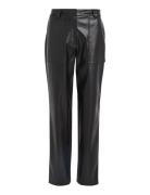 Faux Leather High Rise Straight Bottoms Trousers Leather Leggings-Buks...