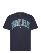 Tjm Reg Popcolor Varsity Tee Ext Tops T-Kortærmet Skjorte Navy Tommy J...