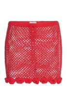Crochet Mini Skirt Flowers Kort Nederdel Red Mango