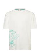 Printed Cotton-Blend T-Shirt Tops T-Kortærmet Skjorte White Mango