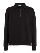 Cotton Comfort Wing Collar Q-Zip Tops Knitwear Half Zip Jumpers Black ...