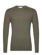 Slhberg Cable Crew Neck Noos Tops Knitwear Round Necks Khaki Green Sel...