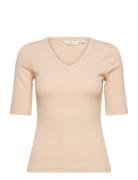 Ludmilla Ss Tee Gots Tops T-shirts & Tops Short-sleeved Beige Basic Ap...