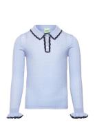 Rib Polo Tops T-shirts Long-sleeved T-Skjorte Blue FUB