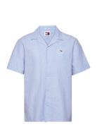 Tjm Linen Blend Camp Shirt Ext Tops Shirts Short-sleeved Blue Tommy Je...