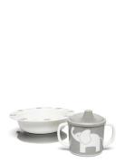 Elephant, Bowl And Cup, Grey Home Meal Time Dinner Sets Multi/patterne...