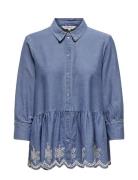 Onlcanberra Brod Angl Ls Dnm Shirt Qyt Tops Blouses Long-sleeved Blue ...