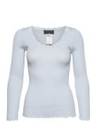 Silk T-Shirt W/ Lace Tops T-shirts & Tops Long-sleeved Blue Rosemunde