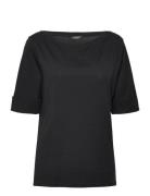 Stretch Cotton Boatneck Tee Tops T-shirts & Tops Short-sleeved Black L...