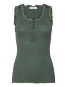 Silk Top W/ Button & Lace Tops T-shirts & Tops Sleeveless Green Rosemu...