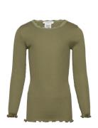 Beatha Silk T-Shirt W/ Lace Tops T-shirts Long-sleeved T-Skjorte Green...