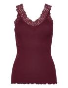 Organic Top W/ Lace Tops T-shirts & Tops Sleeveless Burgundy Rosemunde