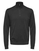 Slhberg Half Zip Cardigan Tops Knitwear Half Zip Jumpers Grey Selected...