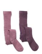 Wool Stocking - Rib 2-Pack Tights Purple Minymo