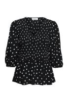 Tomme Print Top Tops Blouses Long-sleeved Black Modström