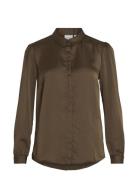 Viellette Satin L/S Shirt - Noos Tops Shirts Long-sleeved Khaki Green ...