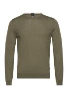 Leno-P Tops Knitwear Round Necks Khaki Green BOSS