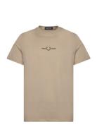 Embroidered T-Shirt Tops T-Kortærmet Skjorte Beige Fred Perry