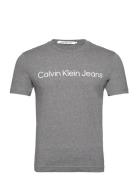 Core Institutional Logo Slim Tee Tops T-Kortærmet Skjorte Grey Calvin ...