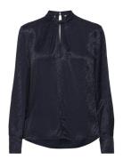 Vis Jacquard Knot Neck Blouse Tops Blouses Long-sleeved Navy Tommy Hil...