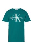 Ck Monogram Ss T-Shirt Tops T-Kortærmet Skjorte Blue Calvin Klein