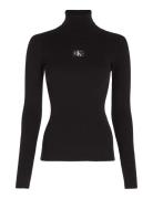 Badge Roll Neck Sweater Tops Knitwear Turtleneck Black Calvin Klein Je...