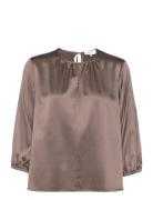 Silk Blouse Tops Blouses Long-sleeved Brown Rosemunde