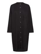 Flora Shirtdress Twill Knælang Kjole Black Moshi Moshi Mind