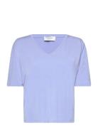 Viscose T-Shirt Tops T-shirts & Tops Short-sleeved Blue Rosemunde