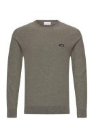 Cotton Nylon Mouline Sweater Tops Knitwear Round Necks Khaki Green Cal...