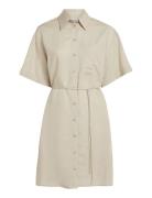 Linen Blend Relaxed Shirt Dress Kort Kjole Beige Calvin Klein