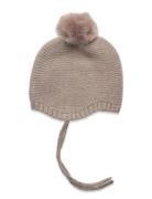 Bonnet Wool Knit W. Pompom Accessories Headwear Hats Baby Hats Beige H...